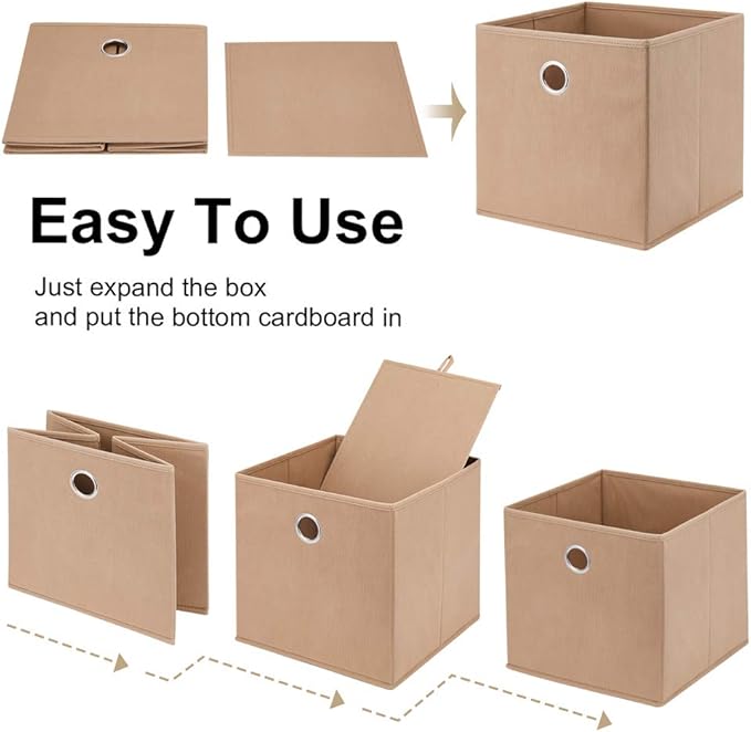 HSDT6 Cube Storage Bins Beige 11x11x11 Inch Foldable Fabric Storage Basketes for Home Organizers Storage Drawer,QY-SC19-6,Alpaca(Set of 3)