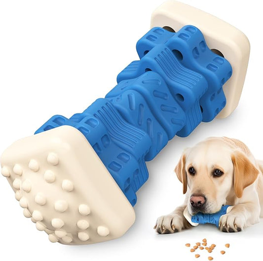 PCEoTllar Indestructible Dog Chew Toys, Aggressive Chewer Safe Rubber Puzzle Toys with Beef Flavor - Blue, Medium to Large Dogs