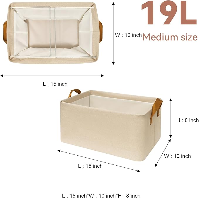 SNWDN 6 Pack Closet Cloth Storage Bins for Shelves, Medium Storage Baskets for Shelves, Fabric Bins for Closet organization with Handles（ Beige 15''L x 10''W x 8''H）