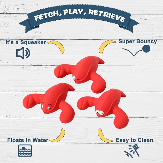 Squeaky Dog Toys, Soft Latex Rubber Squeaky Ball for Small Dogs Puppies, Cute Bounce Squeak Lobster Pet Dog Toy
