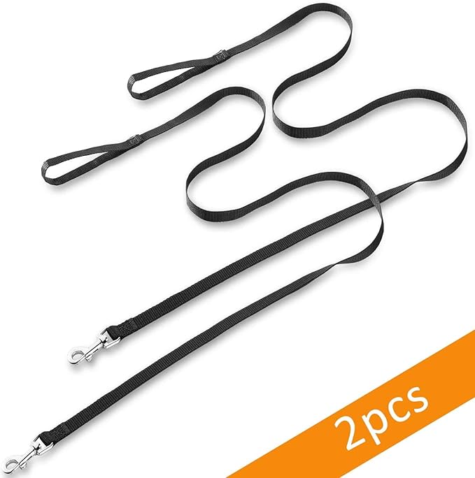 AMAGOOD 6 FT Puppy/Dog Leashes, Strong Traditional Style Leash with Easy to Use Collar Hook,Dog Lead Great for Small and Medium and Large,2 Pack (Black and Black,5/8")