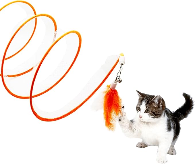 Self Play Cat Hunting Spiral Tunnel Toy, Folded Cat Spring Tunnel Toys for Indoor Cats (Orange)