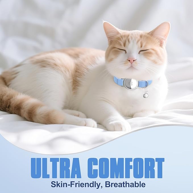 AirTag Cat Collar, Ultra Elastic Cat Tracker Collar, Airtag Holder Compatible with Apple Air Tag, [Lightweight & Scratch Resistant] Adjustable Stepless GPS Pet Collar for Cats Kittens, Blue