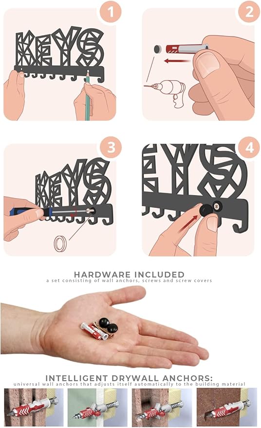 SirHoldeer Key Holder Wall Mount, Key Hooks for Wall, Key Rack for Wall Decorative, Llavero de Pared para Hogar, Sweet Home Metal Decor, Entryway