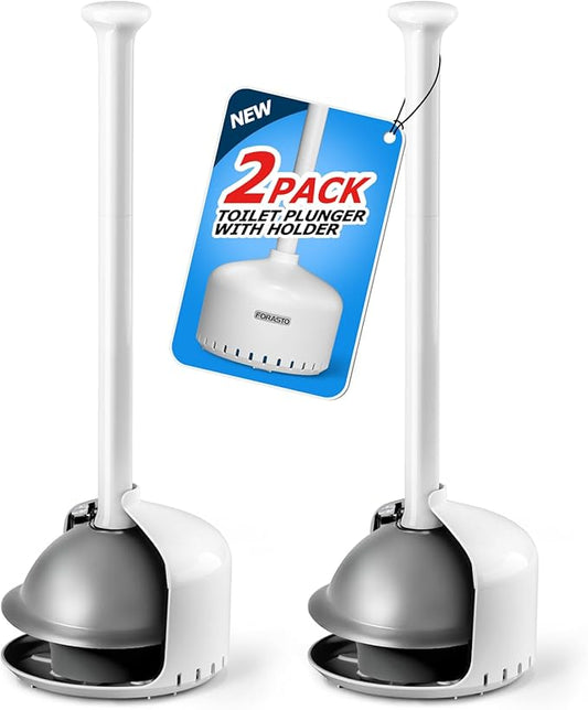2Pack Toilet Plunger with Holder，Plungers for Bathroom with Holder, Toilet Plunger with Cover，Bathroom Plunger，Bathroom Decor，Toilet Bowl Cleaners,Bathroom Accessories，White(19inch)