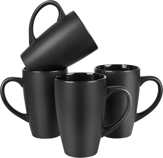20oz Extra Large Ceramic Tall Coffee Mugs Set for Coffee Tea Hot Cocoa set of 4 Dishwasher & Microwave Safe (Matte black)