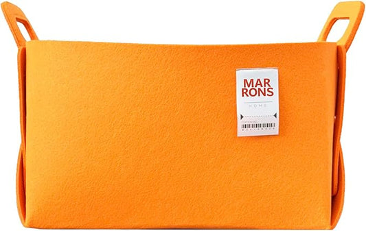 Collapsible Felt ORANGE Storage Bin Large 14.6"x9.4"x9.4" – Foldable Basket with Handles for Closet, Laundry Room Organization, Toy Storage, Decorative Storage Bins for Shelves, Nursery