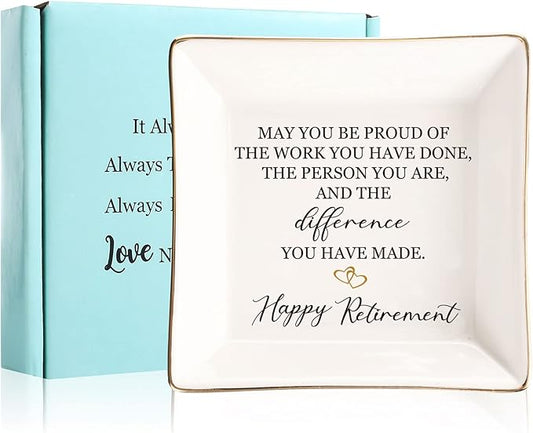 Retirement Gifts For Women 2022 - Female Retirement Gifts Ring Dish, Ceramic Ring Holder Happy Retirement Gifts For Teacher, Nurse, Doctor, Coworker, Friend, Mom, Nana