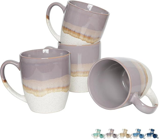 Bosmarlin Ceramic Coffee Mug Set of 4, 17 Oz, Coffee Cups with Big Handle, Microwave Safe, Unique Reactive Glaze