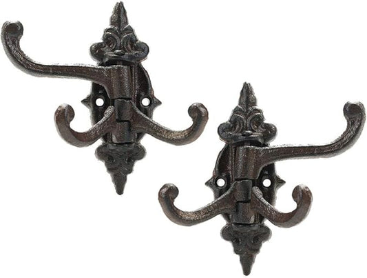 Sungmor 2-Pack Cast Iron 3-in-1 Flexible & Functional Swivel Wall Hook - Vintage Coat Hook Garden Planter Hanger - Heavy Duty Solid Metal Swing Hook - Clothes Hats Towels Bags Pots Tools Hanger
