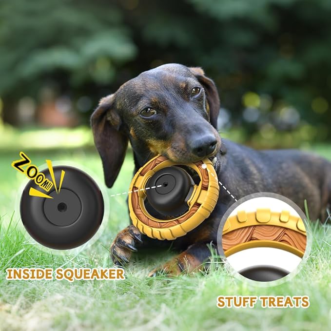 Dog Toys for Aggressive Chewers Large Medium Breed, Indestructible Squeaky Dog Chew Toys, Tough Nylon Rubber Interactive Dog Toys to Keep Them Busy