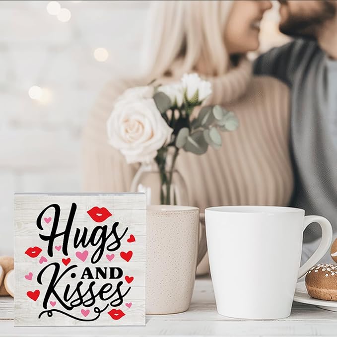 Hugs Kisses Valentines Day Decorations for Home Valentine Theme Decor Valentine Table Decorations Anniversary Wedding Valentine Gifts for Women Men 5 x 5 inches