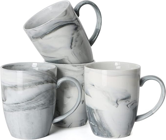 Smilatte 14 OZ Marble Coffee Mugs, M067 Novelty Marble Ceramic Cup for Home and Office, Microwave Dishwasher Safe, Set of 4, Gray