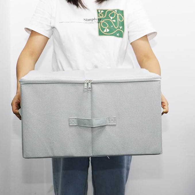 17.6"x 13.6"x 9.7",Dust-proof Closet Clothes Storage Boxes with Zip Lid, Breathable Fabric & Collapsible Design Organizer Bins for Clothing Toy Dolls Shoes Blankets, Light Gray, 2pcs