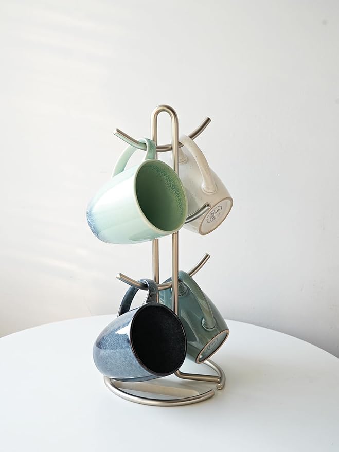 Bosmarlin Ceramic Coffee Mug Set of 4, 17 Oz, Coffee Cups with Big Handle, Microwave Safe, Unique Reactive Glaze (Multicolor, 17 Oz)