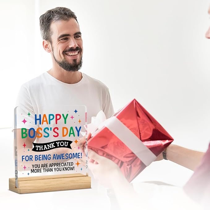 Funny Boss Gifts for Women Men Office Decor Acrylic Plaque Happy Boss‘s Day Thank You Gifts for Boss Manager Mentor Inspirational Gift 4x4 Inches