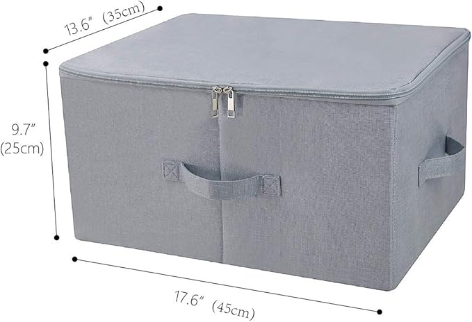 17.6"x 13.6"x 9.7",Dust-proof Closet Clothes Storage Boxes with Zip Lid, Breathable Fabric & Collapsible Design Organizer Bins for Clothing Toy Dolls Shoes Blankets, Light Gray, 2pcs