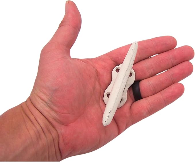 Wowser Nautical White Cast Iron Boat Cleat Wall Hooks, 3.5 Inches, Set of 3