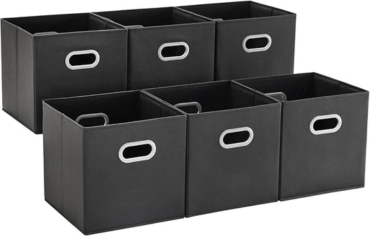 MAX Houser Fabric Storage Bins Cubes Baskets Containers with Dual Plastic Handles for Home Closet Bedroom Drawers Organizers (Black)