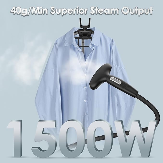 Steamer for Clothes, Jenaely 1500W Standing Garment Steamers, 35s Fast Heat-up, 80 Mins of Continuous Powerful Steam with 2.8L Water Tank, Pants Clip & Children's Clothing Hanger