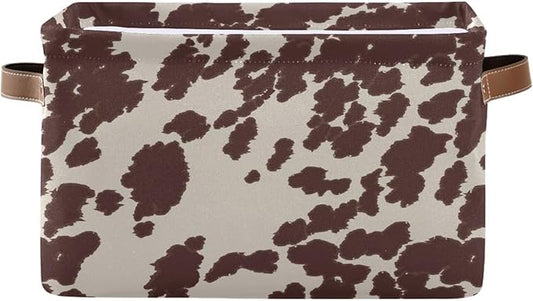 Cow Horse Print Brown Spots Large Storage Basket Cube Storage Bin Canvas Fabric Organizer Handles Collapsible Decorative for Clothes Toys Bedroom