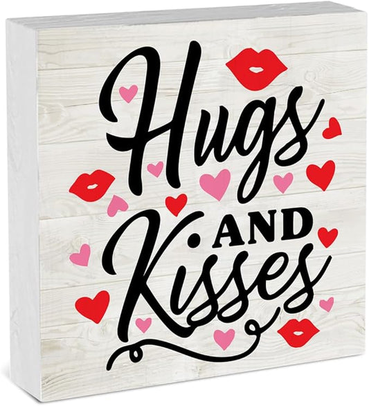 Hugs Kisses Valentines Day Decorations for Home Valentine Theme Decor Valentine Table Decorations Anniversary Wedding Valentine Gifts for Women Men 5 x 5 inches