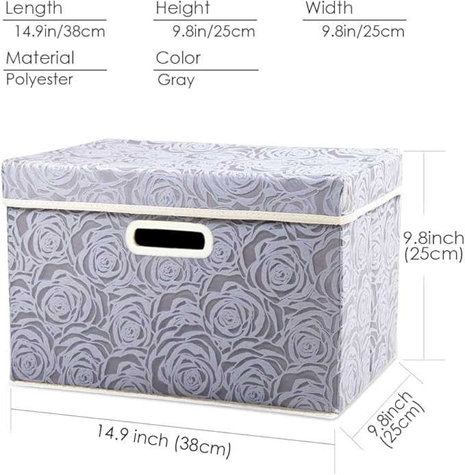 PRANDOM Collapsible Storage Boxes with Lids Fabric Decorative Storage Bins Cubes Organizer Containers Baskets with Cover Handles Divider for Bedroom Closet Living Room 14.9x9.8x9.8 Inch 1 Pack