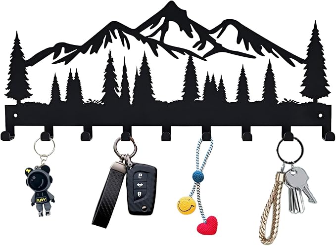 Key Holder for Wall, Metal Wall Hooks Organizer Rack with 9 Hooks for Keys, Coats, Bags – Decorative Home Decor for Entryway, Hallway, Kitchen, Living Room (14 inches)