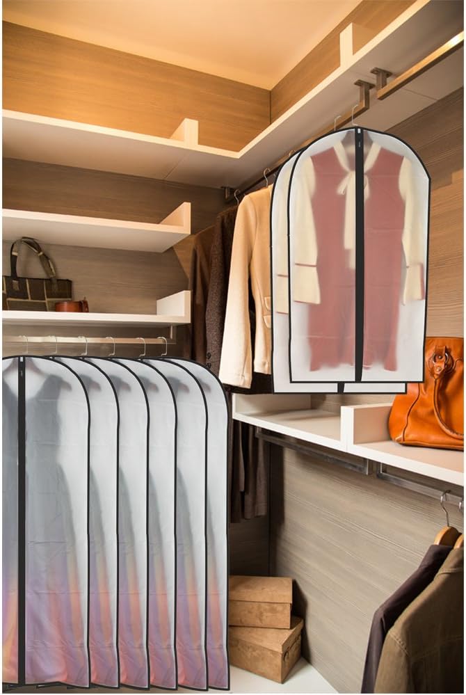 Hanging Garment Bag (Set of 6) Black Side Breathable Dress Bags for Hanging Clothes Cloth Cover for Closet Clear Full Zipper Bags for Coat Clothes Storage (24'' x 54'', Black)