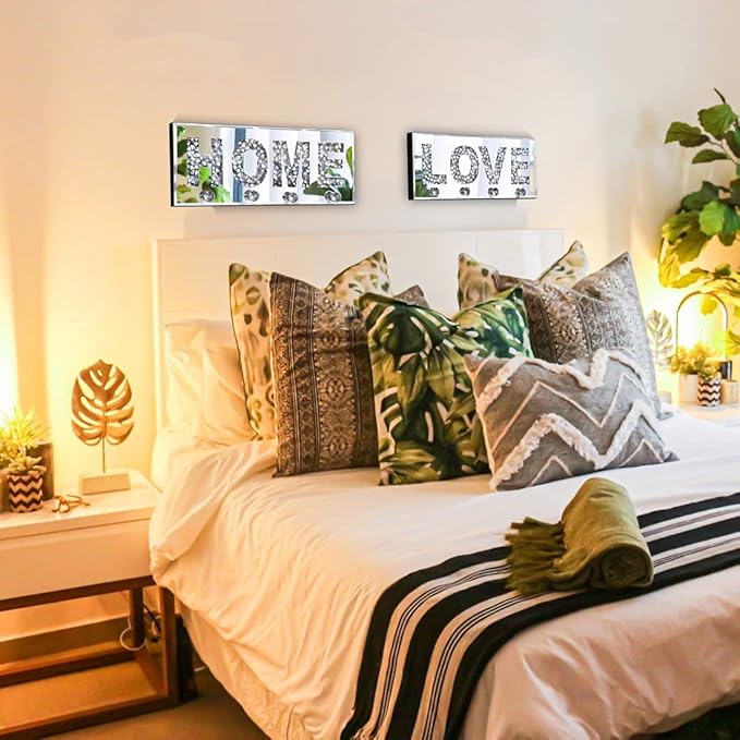 Crystal Mirrored Love Letter Plaque Sign Key Holder, Silver Mirror Decoration, Wall Mounted Home Decor, 15"5.9"1.6"