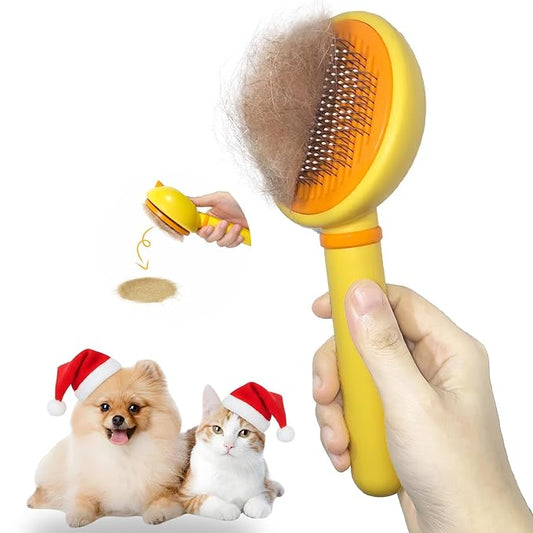 Cat Brush for Shedding, Self-Cleaning Slicker Brush for Indoor Cats, Gently Remove Loose Fur, Pet Grooming Massage Deshedding Tool, Suits Long & Short Haried Cats and Dogs
