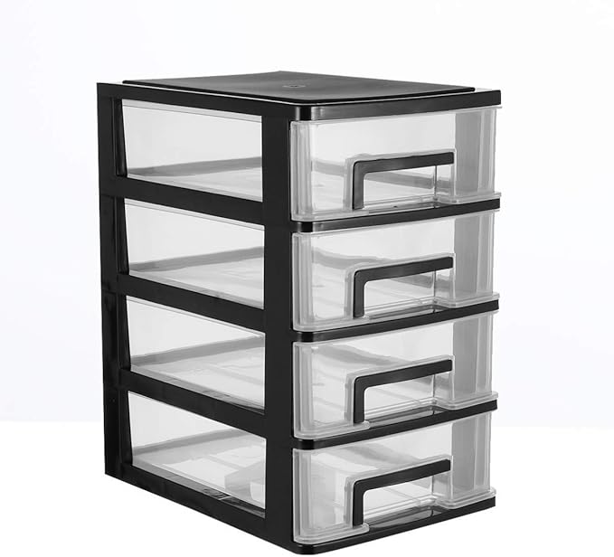 Four Stackable Storage Cabinet Drawers Portable Multifunctional Organizer Box Storage Case Desktop Home Office Dorm Transparent