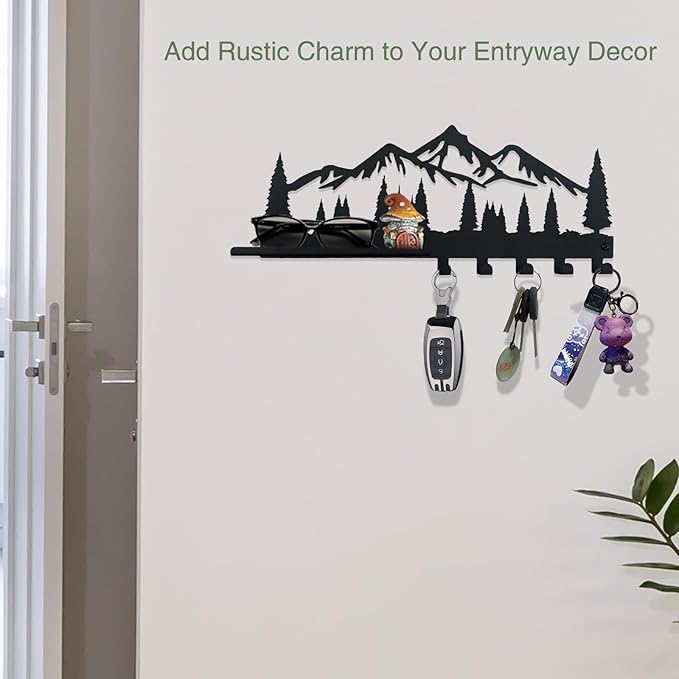 Key Holder for Wall | Metal Key Holder Hooks Organizer Rack | Metal Key Organizer Wall Decorative with 5 Hooks for Entryway, Front Door, Hallway, Kitchen, Office (12 Inches, 2 in 1)