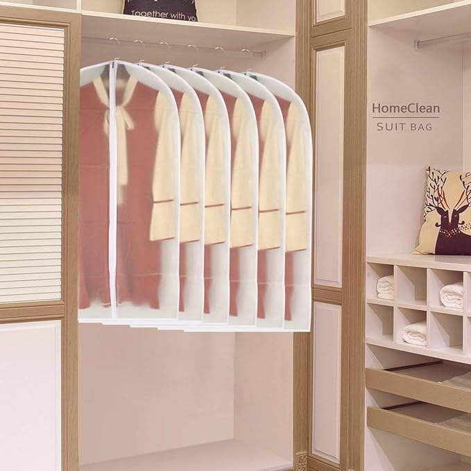 Garment Bags for Hanging Clothes 24'' x 40'' Suit Hanging Garment Bags White Breathable Suit Covers for Closet Full Zipper Dust Cover for Suits Dance Clothes Closet Pack of 6