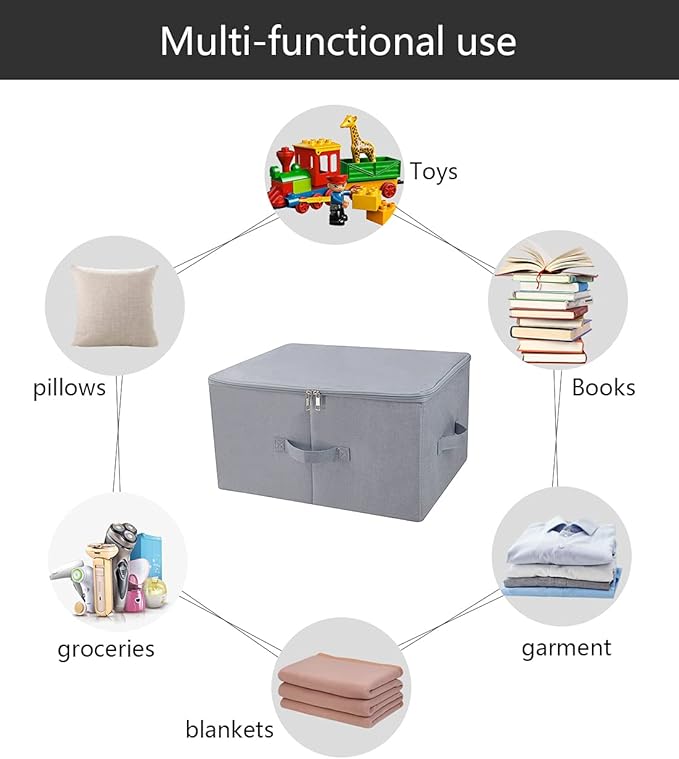 17.6"x 13.6"x 9.7",Dust-proof Closet Clothes Storage Boxes with Zip Lid, Breathable Fabric & Collapsible Design Organizer Bins for Clothing Toy Dolls Shoes Blankets, Light Gray, 2pcs