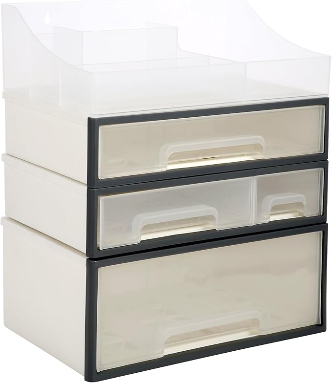 Medicine & Makeup Organizer, Cosmetic & Kitchen Spice Storage - 4 Drawer, 5 Slot Transparent Desktop Stationery Organizer