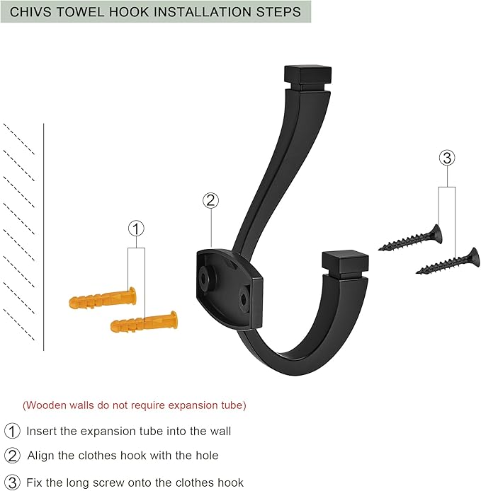 SAILING Coat Hooks - 3 Pack Matte Black Towel Hooks Robe Hooks Decorative Wall Hooks for Bathroom Bedroom Kitchen Towel Robe Clothes Cabinet Closet Bathroom Hardware