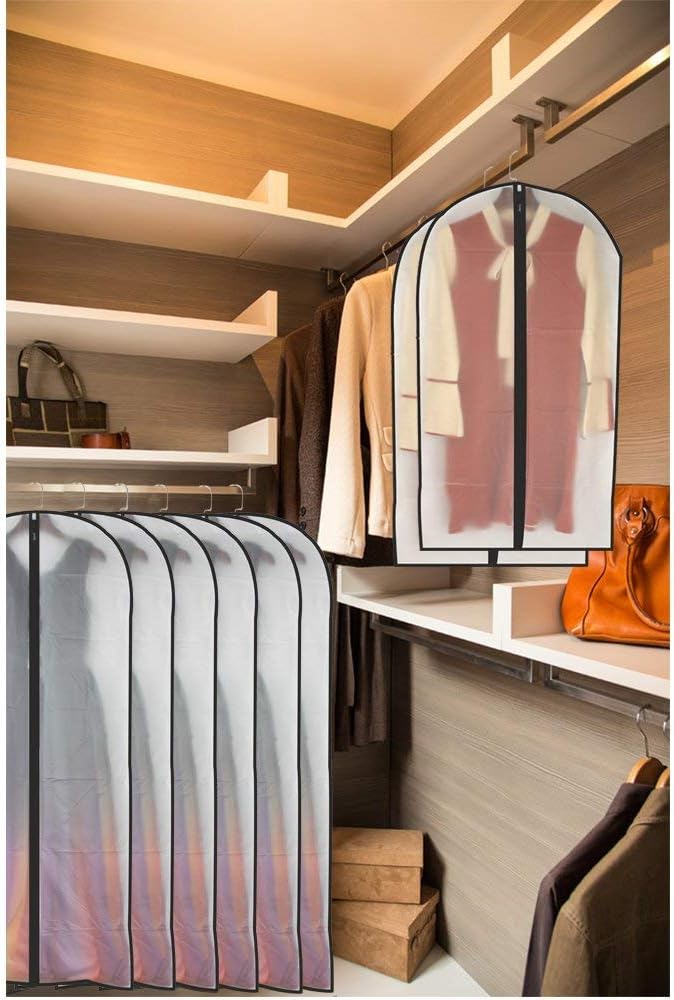 Hanging Garment Bag (Set of 6) Lightweight Clear Full Zipper Black Dress Bags PEVA Garment Breathable Bags Cover for Closet Clothes Storage (24'' X 60'', Black)