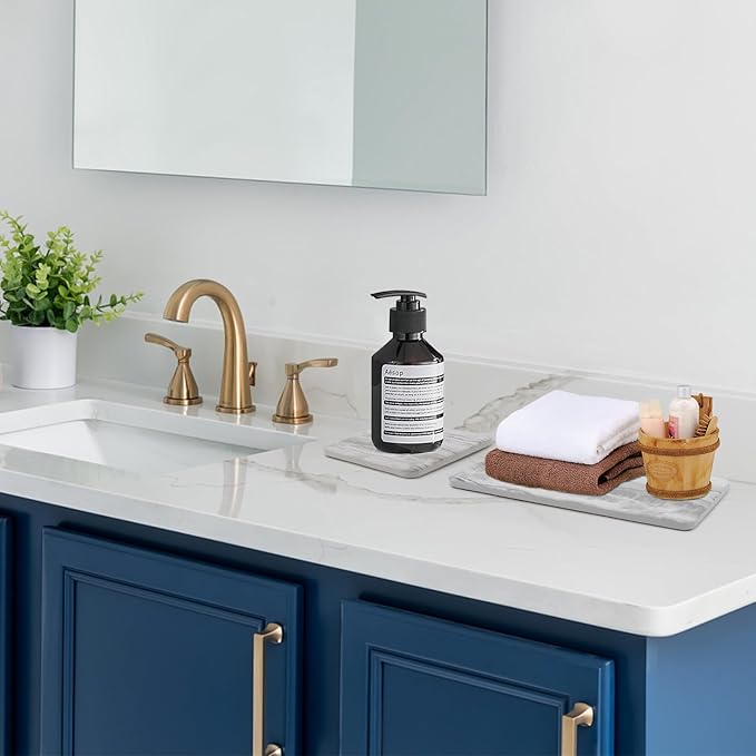 4 Pcs Water Absorbing Stone Trays for Bathroom Sink Instant Drying Mats for Kitchen Counter Dish Trays Decor Hand Soap Dispenser Caddy Sponge Holder Marble Diatomite Coaster Small Vanity Bathroom Tray
