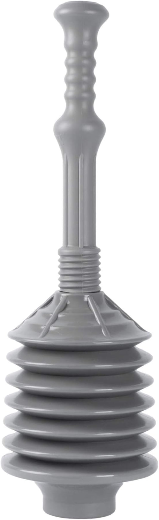 JS Jackson Supplies Professional Bellows Accordion Toilet Plunger, High Pressure Thrust Plunge Removes Heavy Duty Clogs from Clogged Bathroom Toilets, All Purpose Power Plungers for Bathrooms, Grey