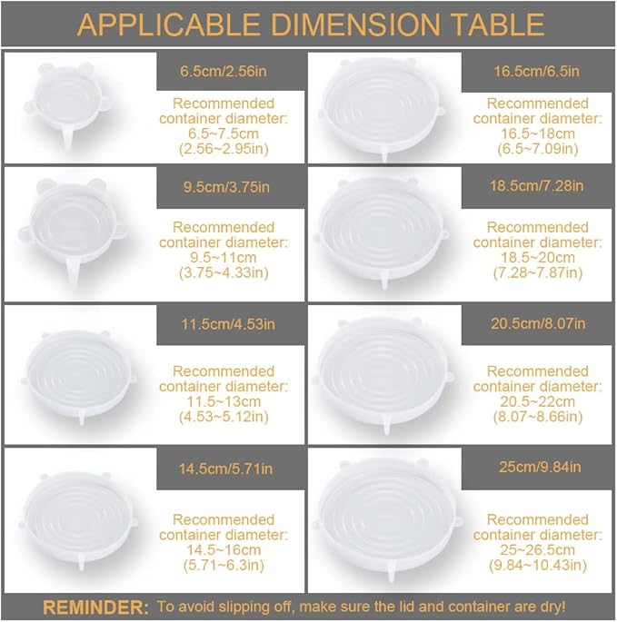 4 Pack Same Size Silicone Stretch Lids, Thicker Reusable Sturdy Silicone Container Cover, Expandable Food Storage Covers, Dishwasher and Freezer Safe, 7.28in(18.5cm)