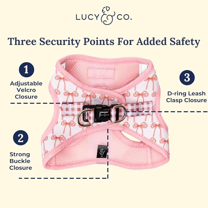 Lucy & Co. Take a Bow Step-in Cat Harness & Leash Bundle – Reflective, Breathable & Adjustable Harness for Cats, Kittens & Small Dogs, Lightweight & Secure and Dual Leash Clips – Large