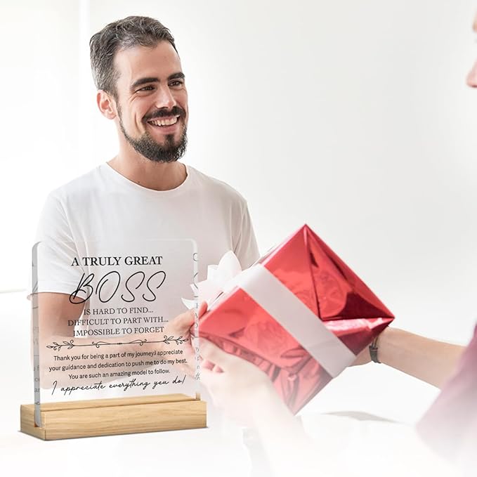 Funny Boss Gifts for Women Men,Boss Lady Gifts for Women Office Decor Acrylic Plaque Leadership Best Thank You Gifts for Boss Manager Mentor Inspirational Gift 4x4 Inches