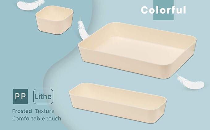 Backerysupply Set Of 12 Beige Color Plastic Desk Drawer Organizers For Makeup Bathroom Office Kitchen Vanity Drawer Storage Box Container