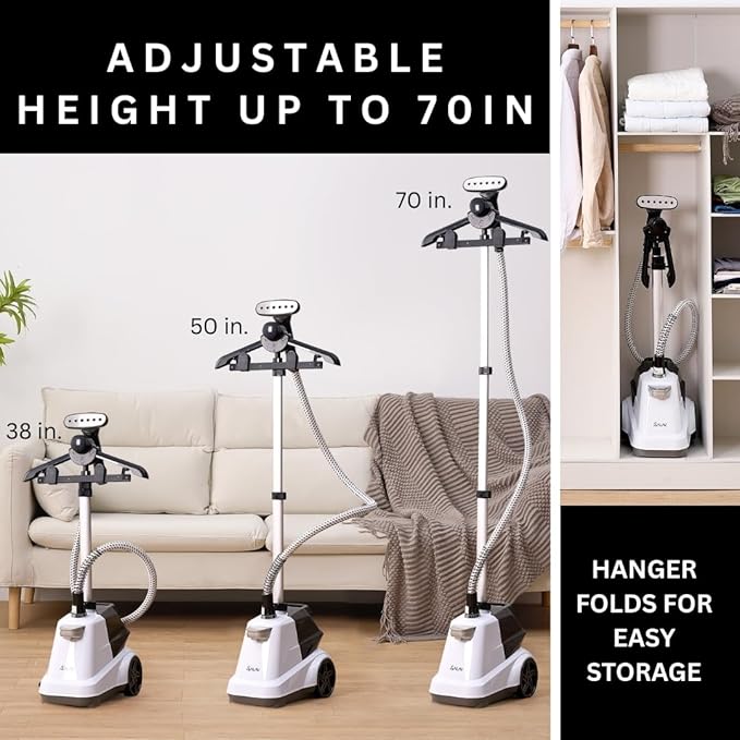 SALAV Heavy Duty Commercial Full-Size Garment Steamer with Foot Pedals and Extra Large 3L (101.5 oz) Water Tank, 1800 watts, 90+min of Continuous Steam (White)