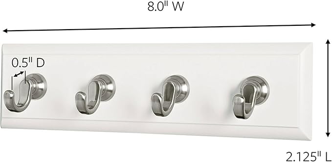 Command Key Rail, Holds up to 2 lb, 8-inch Rail with 4 Key Hooks and 6 Command Strips, Quartz, Removable Key Hooks for Entryway or Hallway, Hang Keys, Hats, Dog Leashes, and Accessories