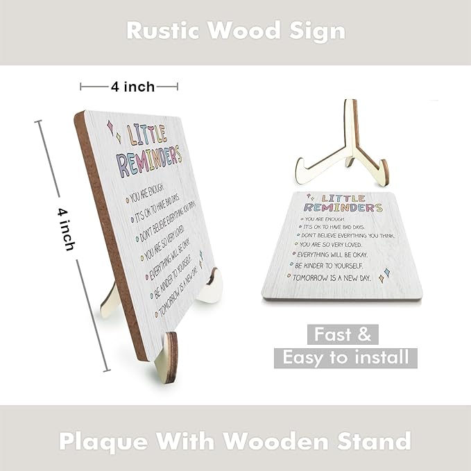 Decorative Desk Decor Motivational Mental Health Affirmations Positive Plaque with Wooden Stand Inspirational Wood Sign for Home Office Homeschool Classroom Reading Corner Table Bookshelf