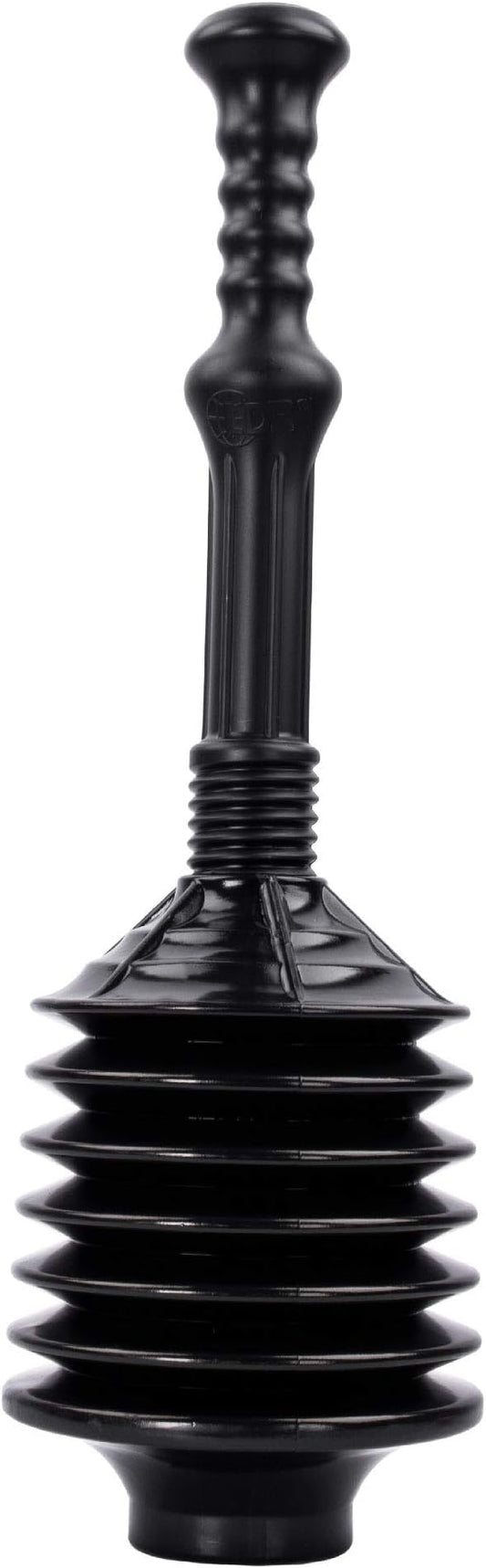 JS Jackson Supplies Professional Bellows Accordion Toilet Plunger, High Pressure Thrust Plunge Removes Heavy Duty Clogs from Clogged Bathroom Toilets, All Purpose Power Plungers for Bathrooms, Black
