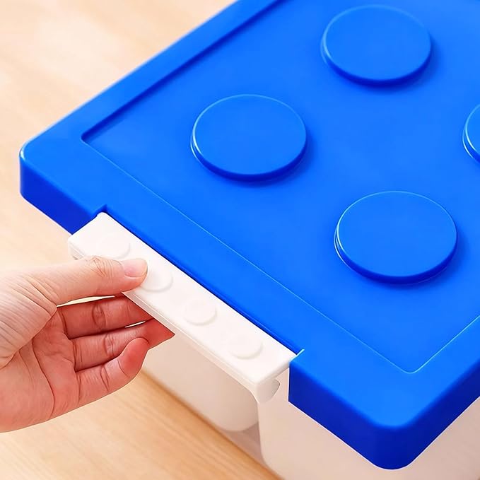 loobuu Plastic Storage Bins with Lids, Art Craft Supply Organizer Box with Brush Pot, Multipurpose Stackable Storage Containers for Organizing Tool, Craft, Crayon,Sewing (Blue)