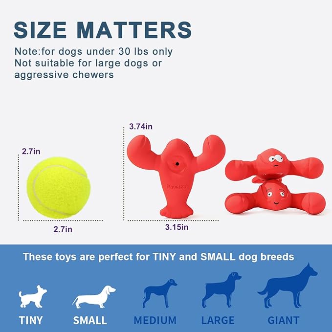 Squeaky Dog Toys, Soft Latex Rubber Squeaky Ball for Small Dogs Puppies, Cute Bounce Squeak Lobster Pet Dog Toy